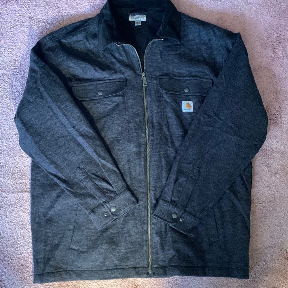 Carhartt Mens Full Zip‎ Shirt Jacket Charcoal Gray Corduroy Collar XL Regular